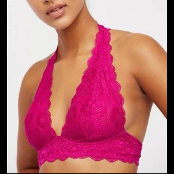 Free People Galloon Lace Halter Bralette Medium Red Berry NEW NWT - Picture 1 of 8
